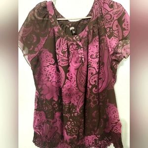 Purple paisley type of design sheer top